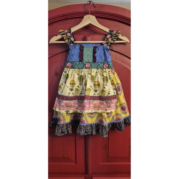 NWOT Matilda Jane Sz 6 Paint By Numbers Apron Dress Hot Air BalloonFloral Lace